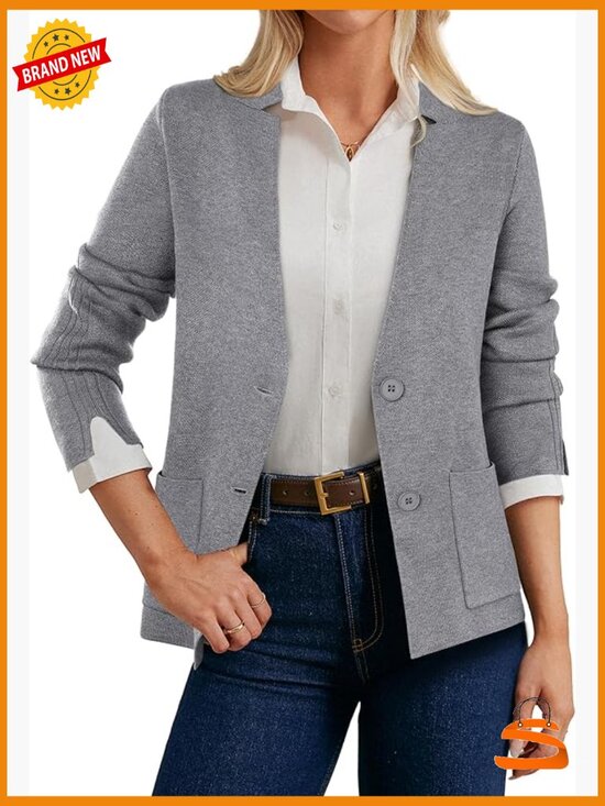 Jackets & Blazers - Sweater Blazer Knit Cardigan Business Casual Work Suit Jacket with Pockets